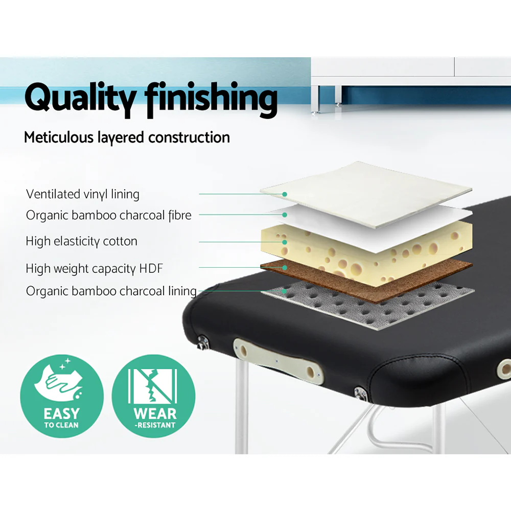 Zenses Massage Table 55cm Portable 2 Fold Aluminium Beauty Bed Black - Image 4