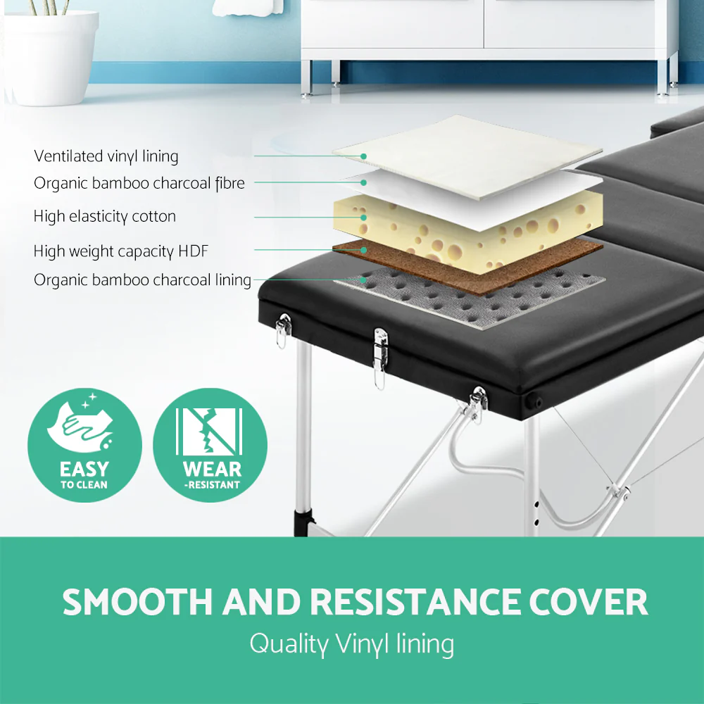 Zenses Massage Table 60cm Portable 3 Fold Aluminium Beauty Bed Black - Image 4