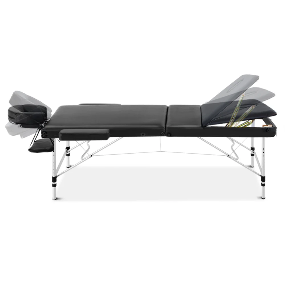 Zenses Massage Table 80cm Portable 3 Fold Aluminium Beauty Bed Black - Image 3