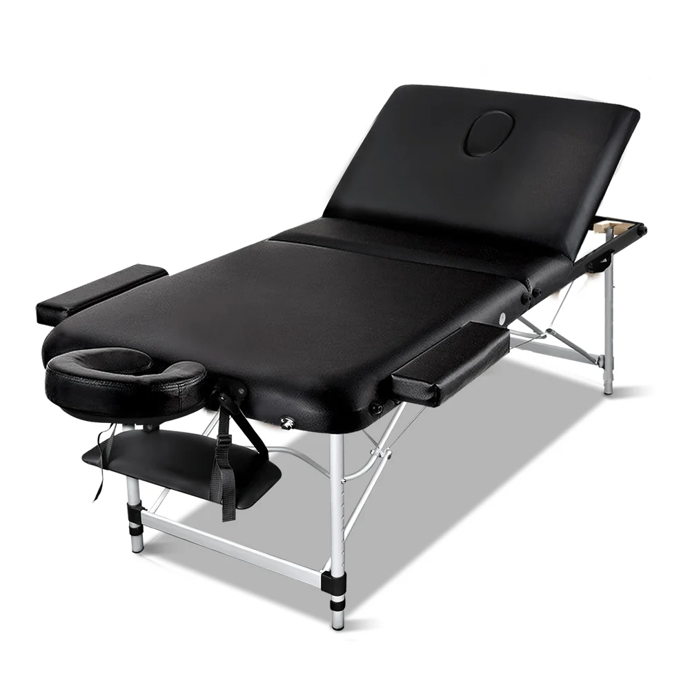 Zenses Massage Table 80cm Portable 3 Fold Aluminium Beauty Bed Black - Image 8